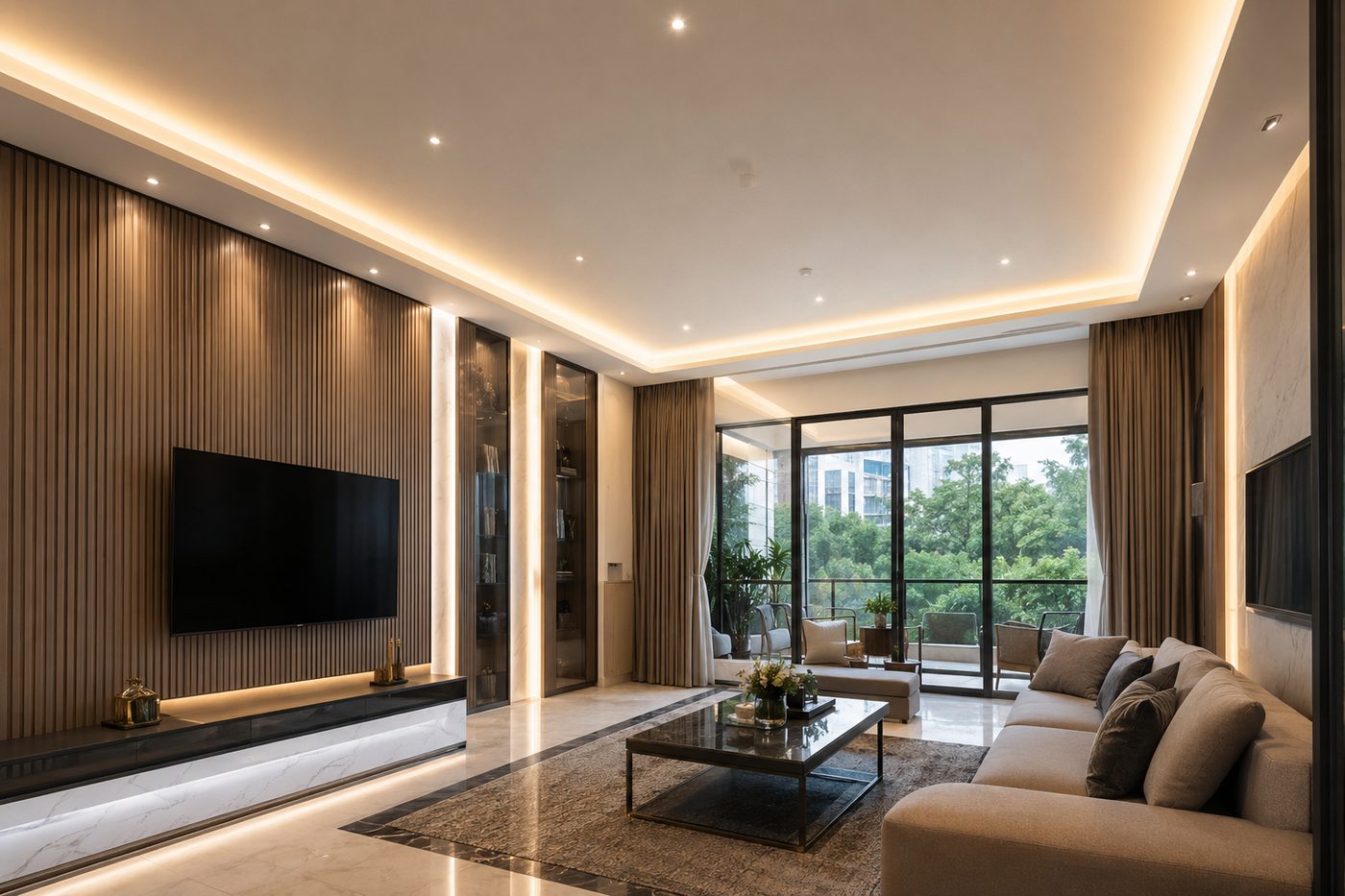RILON cove ceiling with concealed lighting, residential living room